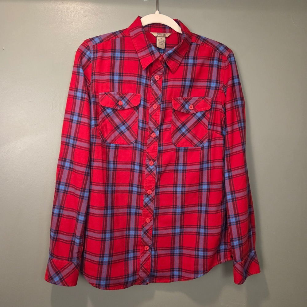 Duluth Trading Co Women's Plaid Long Sleeve Button Up Shirt Size‎ M Red